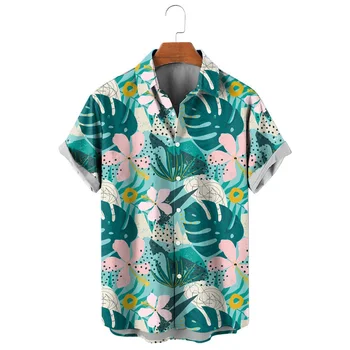 HX Mados vyriški Marškiniai, Havajai Bohemijos Augalai Leaqves 3D Atspausdintas Atsitiktinis Marškinėliai trumpomis Rankovėmis Beach Marškinėliai Camisas