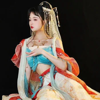 Dunhuang Hanfu Egzotinių Stiliaus Tianzhu Princesė Vakarų Regione Mergina Hanfu Pagerėjo Siuvinėjimo Han Elementas Sklandžiai Šilko Moterų Suknelė