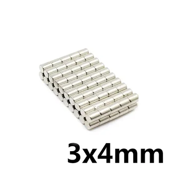 1000pcs 3x 4 mm N35 Super Stiprus Cilindro Retųjų Žemių Magnetas 3mm*4mm Apvalus Neodimio Magnetai 3x4mm Mini Mažų Magnetas 3*4 mm