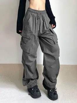Harajuku Negabaritinių Krovinių Parašiutu Kelnės Moterims Streetwear Derliaus Hip-Hop Pločio Kojų Poilsiu Baggy Sweatpants Techwear