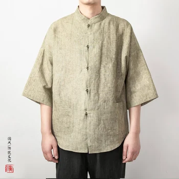 2024 M. Pavasario Vasaros Vyrų Kinų Stiliaus Marškinėliai Tradicinių Kung Fu Chi Medvilnės Skalbiniai Tango Kostiumas Vyrams Marškinėliai Vienodas Vyrų Palaidinukės