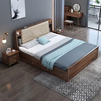 Loveseat SOFA Graikinių riešutų muebles dvigubai 1,8 m lovos aukštis dėžutės saugojimo meistras lova modern minimalistinė prabanga minkšta lova