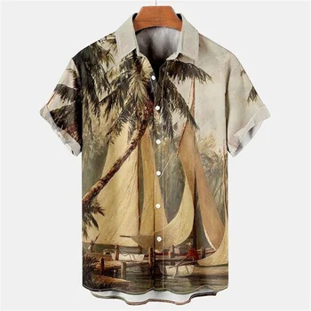 3D Kokoso Medžio Lapų Atspausdintas Marškinėliai Vyrams Tropic Havajų Marškinėliai Vasaros Cool trumpomis Rankovėmis, Negabaritinių Viršūnes Moterų Palaidinė Drabužiai