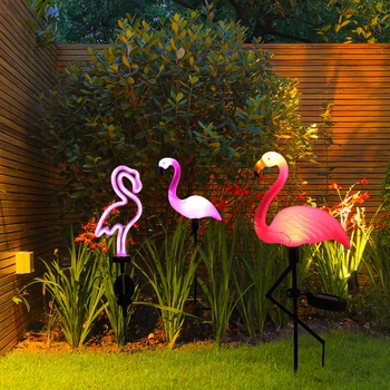 Saulės Flamingo Šviesos diodų (LED Lauko Kiemo, Sodo Lempos, Šviesos, atsparus Vandeniui Kuolo Šviesos Kelias Dekoro Saulės Terasa Žemės Žibintai
