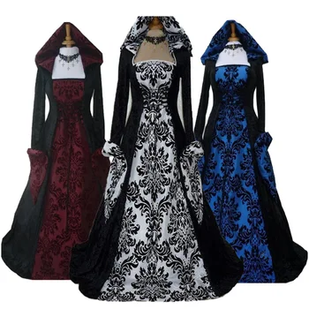 Renesanso Viduramžių Suknelė Moterims Derliaus Viduramžių Gobtuvu Trimitas Rankovėmis Elegantiška Suknelė Moteriai Šalies Aprangą