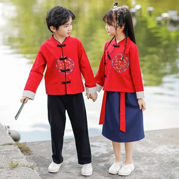 Pavasario Autunm Naujus Vaikams Atlikti Kostiumai Mergaičių Kinų Puikus Tango Kostiumas Berniukams Tradicinio Siuvinėjimo Senovės Hanfu