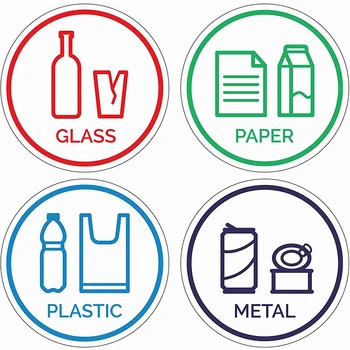 Apdaila stiklo, popieriaus ir plastiko ženklai, lipdukai ir priedai. Vinilo lipnios perdirbimo etiketė. Organinių sumetami į šiukšlių konteinerį decal