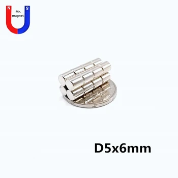 50pcs 5mm x 6mm Stiprus Cilindro Neodimio Magnetai 5*6 Mini mažas apvalus magnetas baras 5x6 Pramonės magnetas