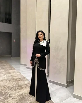 Pasaką Saudo Arabija Kristalų Prom Dresses Juoda Ilgomis Rankovėmis, Vakaro Suknelės Blizgančiais Lentjuostės Grindų Ilgis Rūbeliai Oficialų Šalis