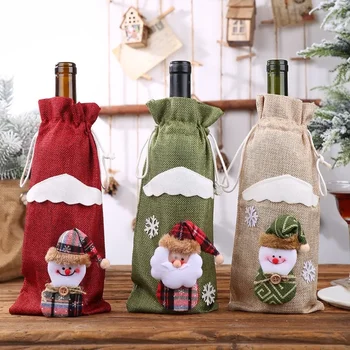 Kalėdinis Vyno Butelis Nustatyti Vyno Maišelį Lino Kalėdų Naujas Vyno Butelis Šampano Nustatyti Vyno Butelis Krepšys Stalo Apdailos