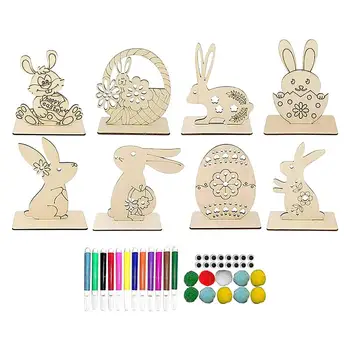 Easter Bunny Išpjovos Medieną Velykų Mielas Triušis Išpjovos Tuščią Standable Ornamentu Amatų Žymes 8pcs Velykų 