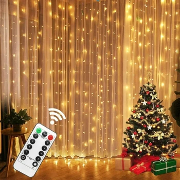 Cortina de luces LED para decoración navideña, guirnalda con Kontrolės remoto por USB, luces de hadas para dormitorio y hogar 2024