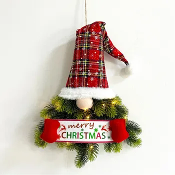 LED Kalėdų Vainikas Gnome Skrybėlę Vainikas su Šviesa Spindinčią Girliandą už Durų Kabo Ornamentu Langą Restoranas Namų Dekoro