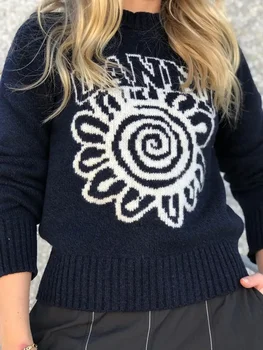 Gėlių Elastiniai Megztiniai Moterims 2023 metų Rudens Žiemos Drabužių Vilnos Megztinis Mados Streetwear korėjos Megztinis Džemperis Moteris