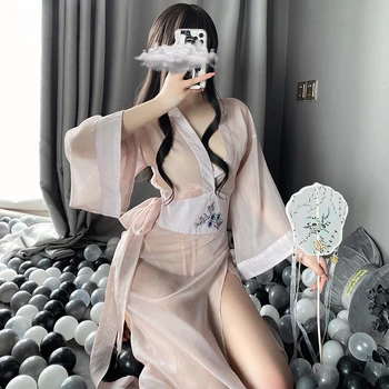 Kinijos Tradicinių Kostiumai Seksualus apatinis Trikotažas Nustatyti Akių Matyti-per Šifono Suknelė Moterims Klasikinis Siuvinėjimo Hanfu Nightgowns Apranga
