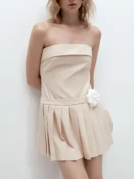 Moterys Vasarą Vamzdis Suknelė Juostele 3D Gėlių Valtis Kaklo Backless Stebėjimo Plisuotos Suknelė Atsitiktinis Mini Suknelė
