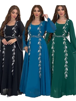 Musulmonų Eid Šalis Suknelė Moterims Abaja Siuvinėjimai Blizgančiais Ramadanas Nėriniai-up Abayas Kaftan Islamas Dubajus Arabų Kuklus Ilgas Apdaras 2024