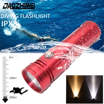 IPX8 Nardymo Žibintuvėlis 1000 Liumenų Profesinės Vandeniui Nardymas Flashligh XM-L2 LED Nešiojamų 200M Povandeninio Nardymo Fakelas