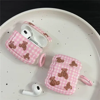 Ins Rožinės spalvos Pledas Teddy Bear Ausinės Dangtelis Apple Airpods Pro 3 Atveju Airpods 3 3 Kartos Oro Pod 2 1 Atvejis