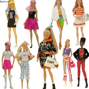 Multi-Stiliaus Komplektai Barbie Lėlės Drabužių Mados Kailis Viršūnes Kelnės Sijonas Skrybėlę, Batus Krepšys Barbie 1/6 Lėlės Priedai