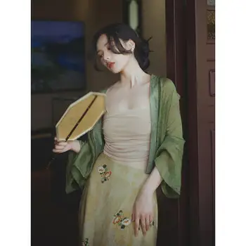 2024 m. naujas stiliaus kinijos moterų kasdien vasaros pagerėjo hanfu cardigan suspender suknelė atsitiktinis kasdien hanfu retro suknelė kimono a62