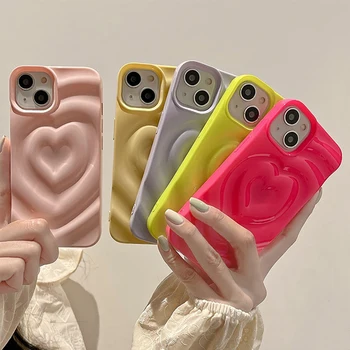 3D Mielas Širdies Meilė Saldainių Spalvos, atsparus smūgiams Telefono dėklas Skirtas iPhone 14 11 12 13 Pro Max Fluorescencinės Spalvos Minkštas Galinį Dangtelį Atveju