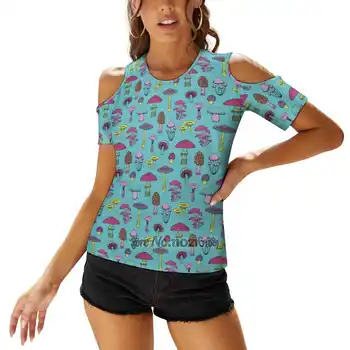 Treniruotės Grybai - Įdomus Grybelio pavyzdį, Pagal Cecca Dizaino Moters Laisvalaikio Sexy Marškinėliai Vienos Pečių Jungiamąją T Marškiniai, Elegantiškas Paplūdimio