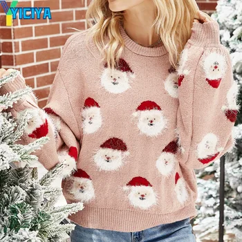 YICIYA megztinis Kalėdų Santa Claus karšto pardavimo rožinis Megztinis siuvinėjimo Sustorėjimas korėjos mados Moterų Megzti apranga negabaritinius