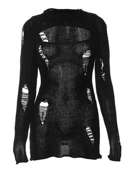Moteriški Mini Megztinis Suknelė Stora Įrengtas Apvalios Kaklo Tuščiaviduriai Iš Pamatyti Per ilgomis Rankovėmis Bodycon Suknelė Kokteilių Klubas Šalis