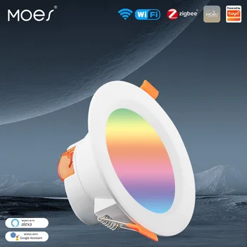 MOES WiFi Smart LED Downlight Zigbee Tamsos Turas Vietoje Šviesos 7/10W RGB Spalva Keičiasi Šiltas Kietas šviesos Alexa 