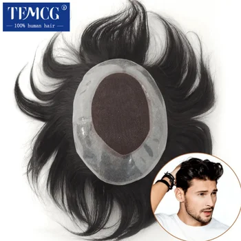 Vyrų Plaukų Protezavimas Prancūzų Nėriniai Su Silikonu Microskin Bazę, 100% Žmogaus Plaukų Pakeitimo Mens Toupee Kvėpuojantis Perukai Vyrams