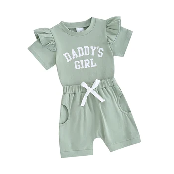 Bamblys Baby Girl Vasaros Drabužių Daddys Mergina Trumpas Rankovės Marškinėliai Elastinga Juosmens Šortai Cute Kūdikių Naujagimių Komplektai